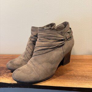 women's taupe faux suede chunky heel ankle boots - Naturalizer